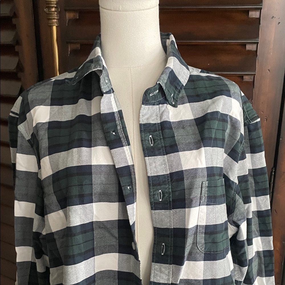 Mercantile J Crew Men's Green and White Plaid Shirt XL - Picture 2 of 10